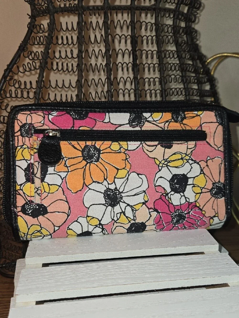 Floral Print Foldover Wallet - Pink Multi
